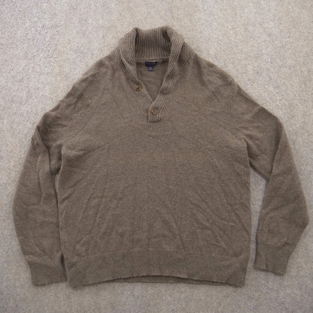 J Crew Sweater Mens Extra Large Brown Pullover Knit Wool Neck Long Sleeve